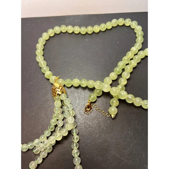 Prehnite beaded necklace with tassel enhancer and gold over sterling silver - Picture 5 of 10